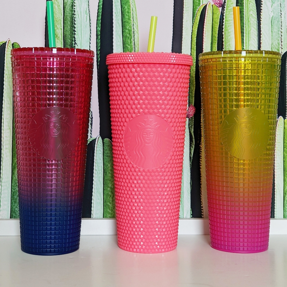 Starbucks Cold Cup Tumbler set Studded Grid Trio Dragon Fruit Studded Ombre